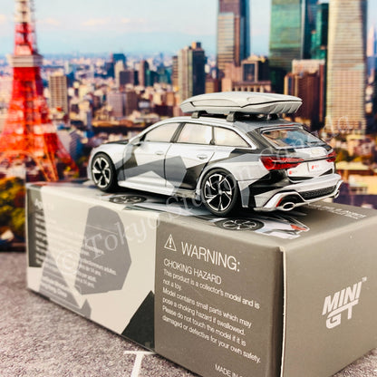 MINI GT 1/64 Audi RS 6 Avant  Silver Digital Camouflage w/ Roof Box CLDC Edition LHD MGT00256-L
