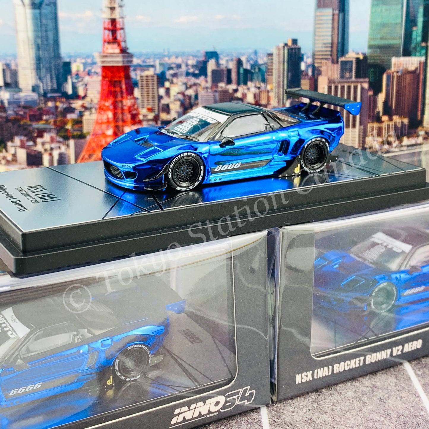 INNO64 1/64 NSX (NA) ROCKET BUNNY V2 AERO Chrome Blue IN64-NSXP-BCH