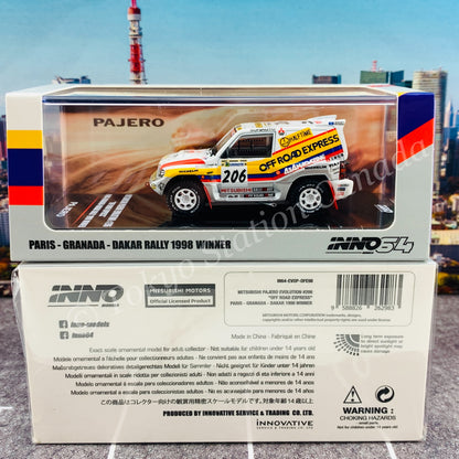 INNO64 1/64 MITSUBISHI PAJERO EVOLUTION #206 "OFF ROAD EXPRESS" Paris - Granada - Dakar 1998 Winner IN64-EVOP-OFE98
