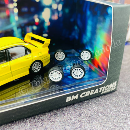 BM CREATIONS JUNIOR 1/64 Mitsubishi Lancer Evolution VII YELLOW RHD with Extra Wheel Set and Lowering Parts 64B0084