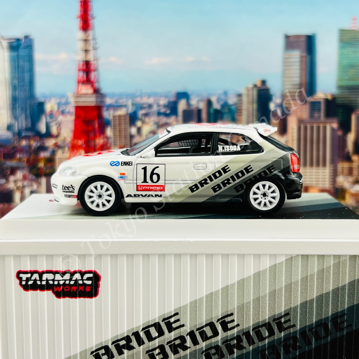TARMAC WORKS 1/64 HOBBY64 Honda Civic Type R EK9 BRIDE with Container T64-TL010-BR