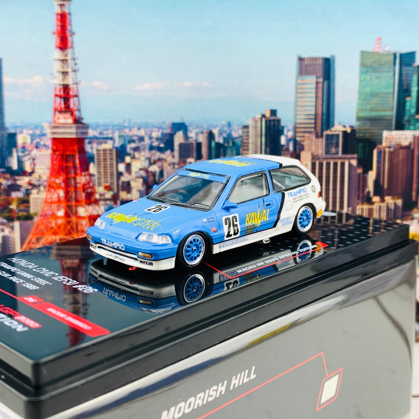 INNO64 MACAU GP 2020 COLLECTION HONDA CIVIC EF3 #26 "TRAMPIO KAWAI STEEL" Macau Guia Race 1989 Kazuo Shimizu IN64-EF3-MGP20KS