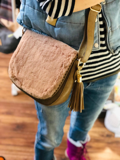 Faux Fur Shoulder Bag Beige