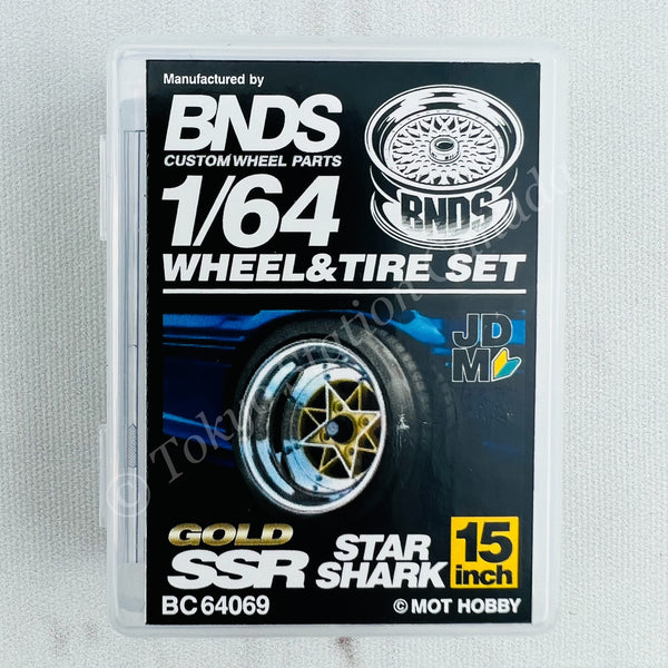 BNDS 1/64 Alloy Wheel & Tire Set SSR STAR SHARK GOLD BC64069