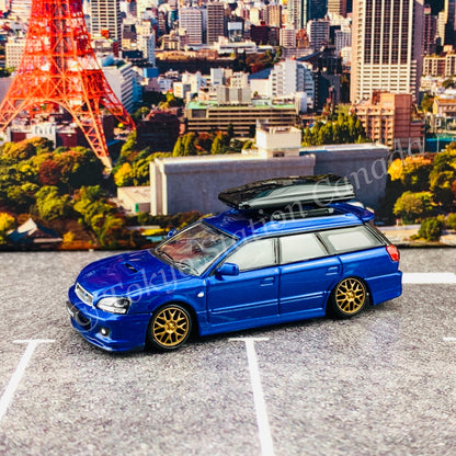 BM Creations JUNIOR 1/64 Subaru 2002 Legacy E-tune II BLUE RHD with Extra Wheels, Lowering Parts 64B0150