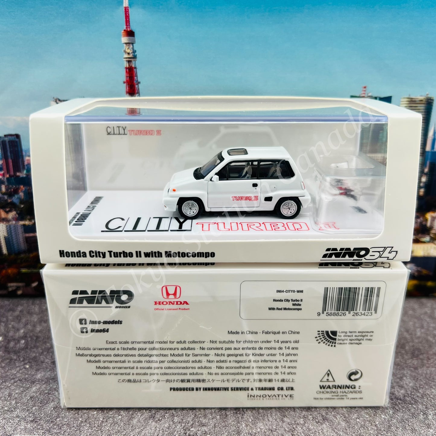 INNO64 1/64 HONDA CITY TURBO II White With Red MOTOCOMPO IN64-CITYII-WHI