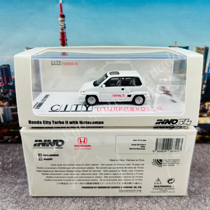 INNO64 1/64 HONDA CITY TURBO II White With Red MOTOCOMPO IN64-CITYII-WHI