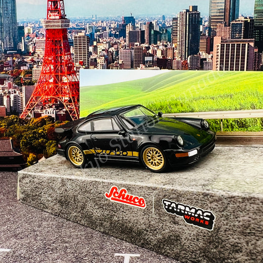 TARMAC WORKS x Schuco 1/64 Porsche 911 (964) Turbo Black T64S-009-BLK