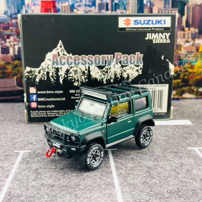 BM CREATIONS JUNIOR 1/64 Suzuki Jimny SIERRA JB74 with Accessory Pack Matt Green LHD 64B0033