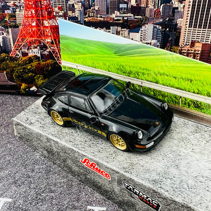 TARMAC WORKS x Schuco 1/64 Porsche 911 (964) Turbo Black T64S-009-BLK