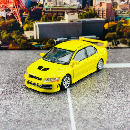 BM CREATIONS JUNIOR 1/64 Mitsubishi Lancer Evolution VII YELLOW RHD with Extra Wheel Set and Lowering Parts 64B0084