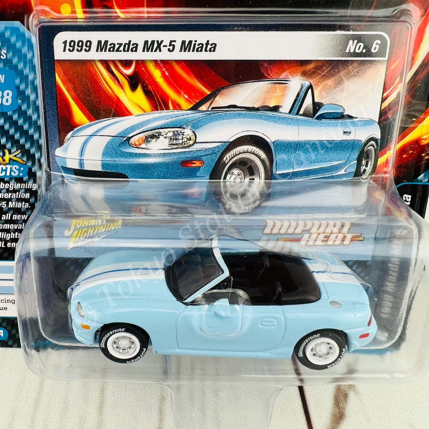 JOHNNY LIGHTNING 1/64 IMPORT HEAT 1999 Mazda MX-5 Miata Classic Racing Light Blue 849398044179