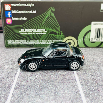 BM CREATIONS JUNIOR 1/64 SUZUKI CAPPUCCINO Black RHD with Extra Wheel and Hard Top Set 64B0092