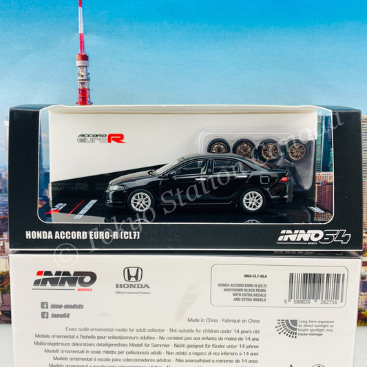 INNO64 1/64 HONDA ACCORD Euro-R (CL7) Nighthawk Black Pearl W/ Extra Wheels & Extra Water Decals IN64-CL7-BLA