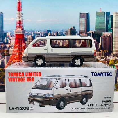 Tomytec Tomica Limited Vintage Neo 1/64 Toyota Hiace Wagon 2.4 Super Custom Limited 1992 White/Brown LV-N208a
