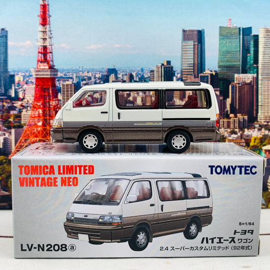 Tomytec Tomica Limited Vintage Neo 1/64 Toyota Hiace Wagon 2.4 Super Custom Limited 1992 White/Brown LV-N208a