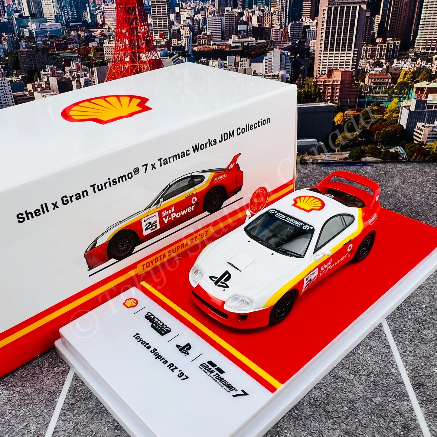 TARMAC WORKS x Gran Turismo 7 x SHELL 1/64 Toyota Supra RZ 1997  T64-011-SS22