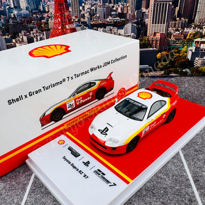 TARMAC WORKS x Gran Turismo 7 x SHELL 1/64 Toyota Supra RZ 1997  T64-011-SS22