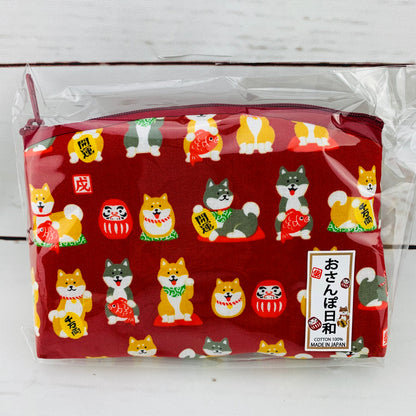 Shiba Inu おさんぽ日和 Zipper Pouch  303-703 Red (MADE IN JAPAN)