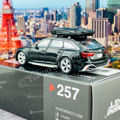 MINI GT 1/64 Audi RS 6 Avant  Mythos Black Metallic w/ Roof Box LHD MGT00257-L