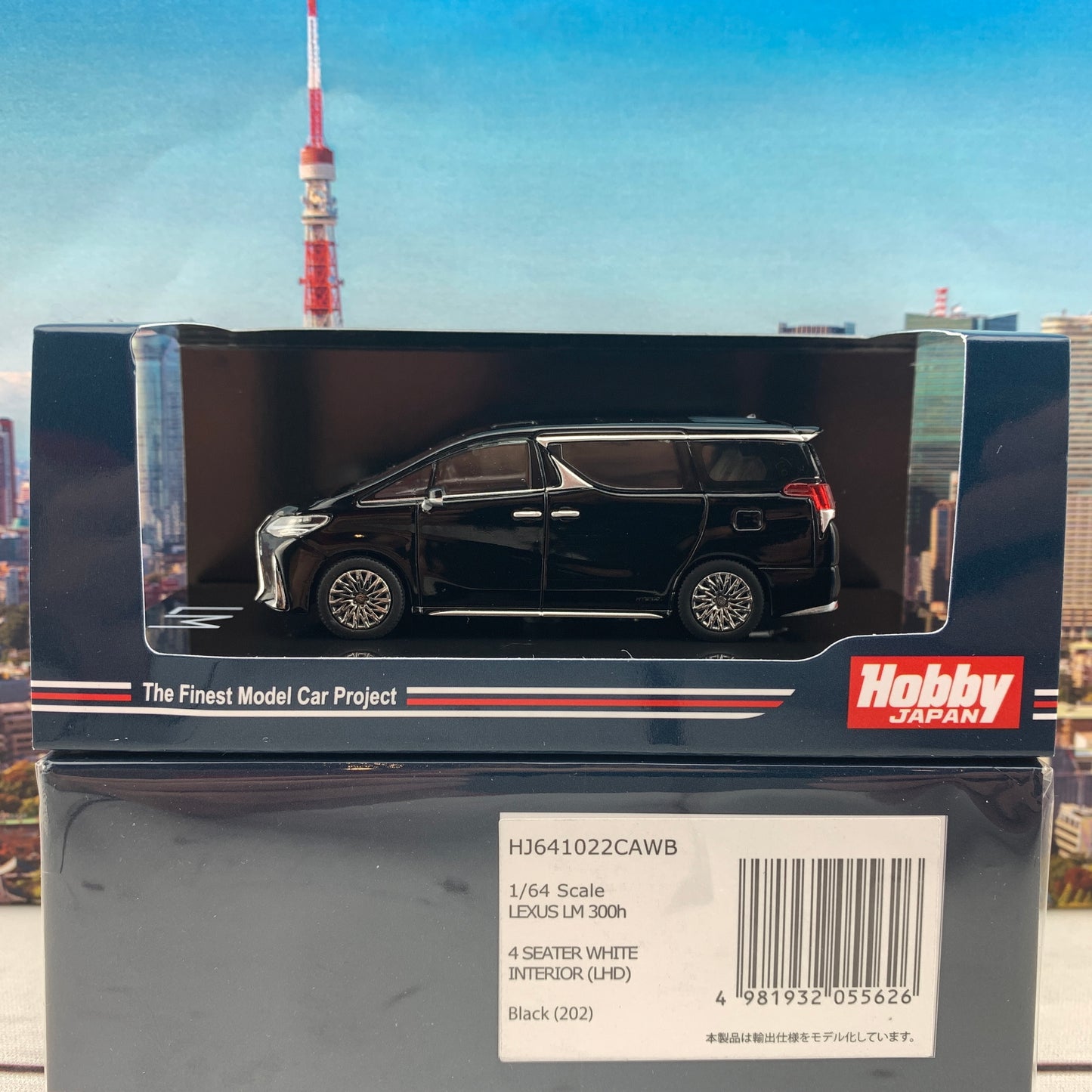 HOBBY JAPAN 1/64  LEXUS LM 300h HYBRID 4 SEATER BLACK with WHITE INTERIOR (LHD) HJ641022CAWB