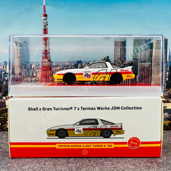 TARMAC WORKS x Gran Turismo 7 x SHELL 1/64 Toyota Supra 3.0GT Turbo A 1988 T64-064-SS22