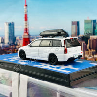 Tarmac Works 1/64 ROAD64 Mitsubishi Lancer Evolution Wagon With detached rooftop cargo carrier White T64R-042-WH