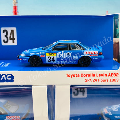 Tarmac Works 1/64 Hobby Collection Toyota Corolla Levin AE92 SPA 24 Hours 1989 *** NEW variation with large front lights *** T64-036-89SPA34