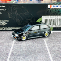BM CREATIONS JUNIOR 1/64 Suzuki Swift 1989 BLACK LHD with Extra Wheels, Lowering Parts 64B0030