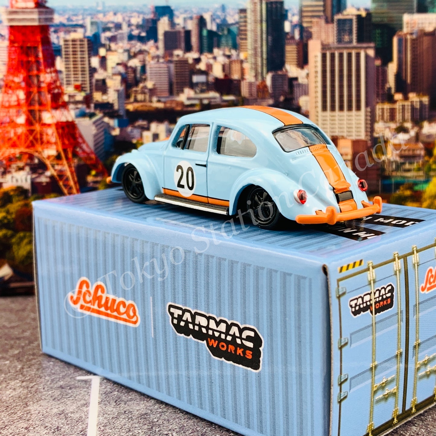 Tarmac Works x Schuco COLLAB64 1/64 Volkswagen Beetle  Blue/Orange Low Ride Height T64S-006-GF