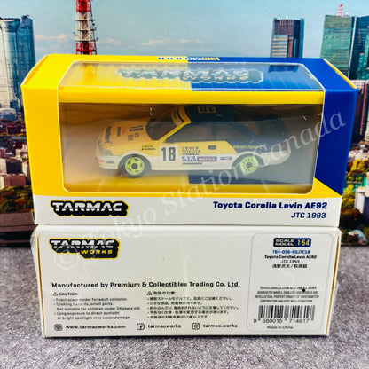 TARMAC WORKS HOBBY64 1/64 Toyota Corolla Levin AE92 JTCC 1993 浅野武夫/萩原誠 With Container *Limited to 1248pcs* T64-036-93JTC18