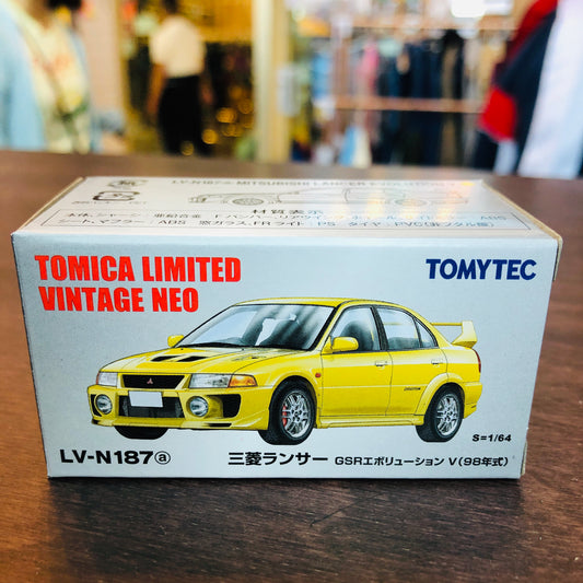 Tomica Limited Vintage Neo Mitsubishi Lancer Evolution V GSR Yellow (1998) LV-N187a