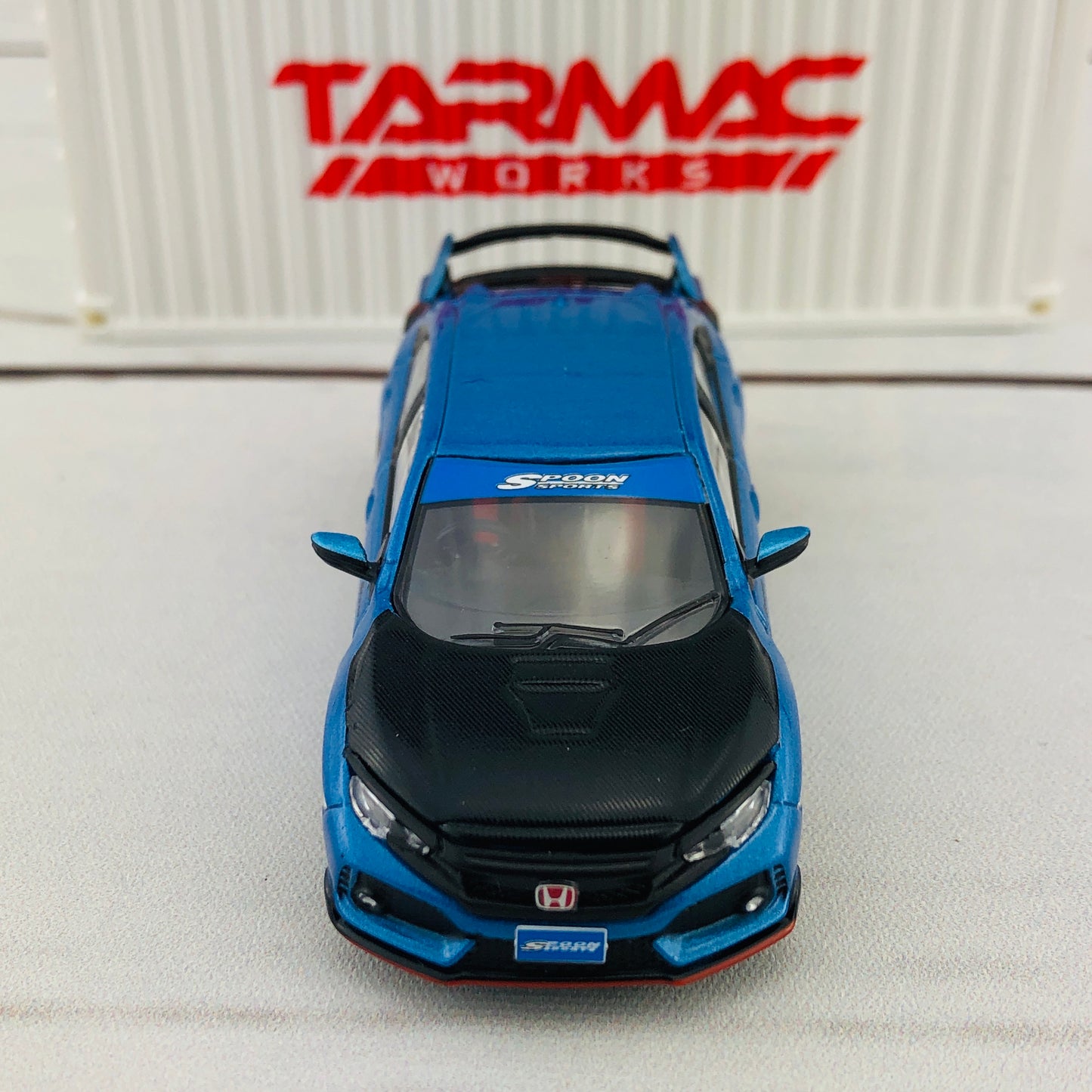Tarmac Works 1/64 Honda Civic Type R FK8 Brilliant Blue with Black Bonnet and Container T64-014-BLE