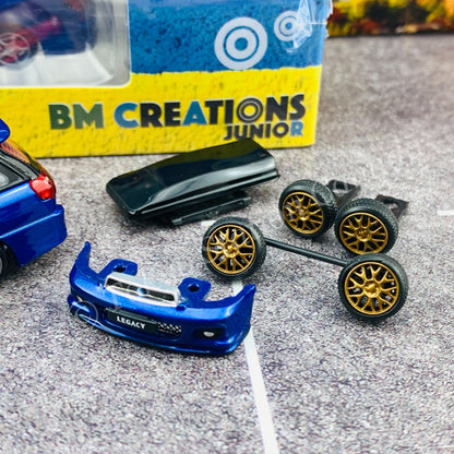 BM Creations JUNIOR 1/64 Subaru 2002 Legacy E-tune II BLUE RHD with Extra Wheels, Lowering Parts 64B0150