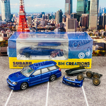 BM Creations JUNIOR 1/64 Subaru 2002 Legacy E-tune II BLUE RHD with Extra Wheels, Lowering Parts 64B0150
