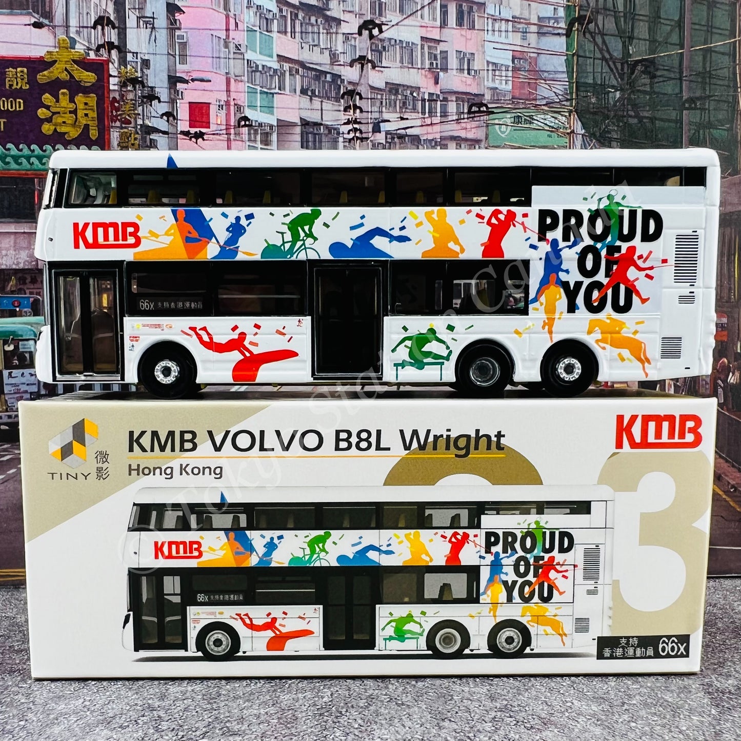 TINY 微影 03 KMB VOLVO B8L Wright (66x 支持香港運動)  (Scale 1/110) KMB2021075
