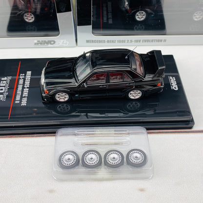 INNO64 MERCEDES-BENZ 190E 2.5-16 EVO II Black With Extra Wheels IN64-190E-BLA