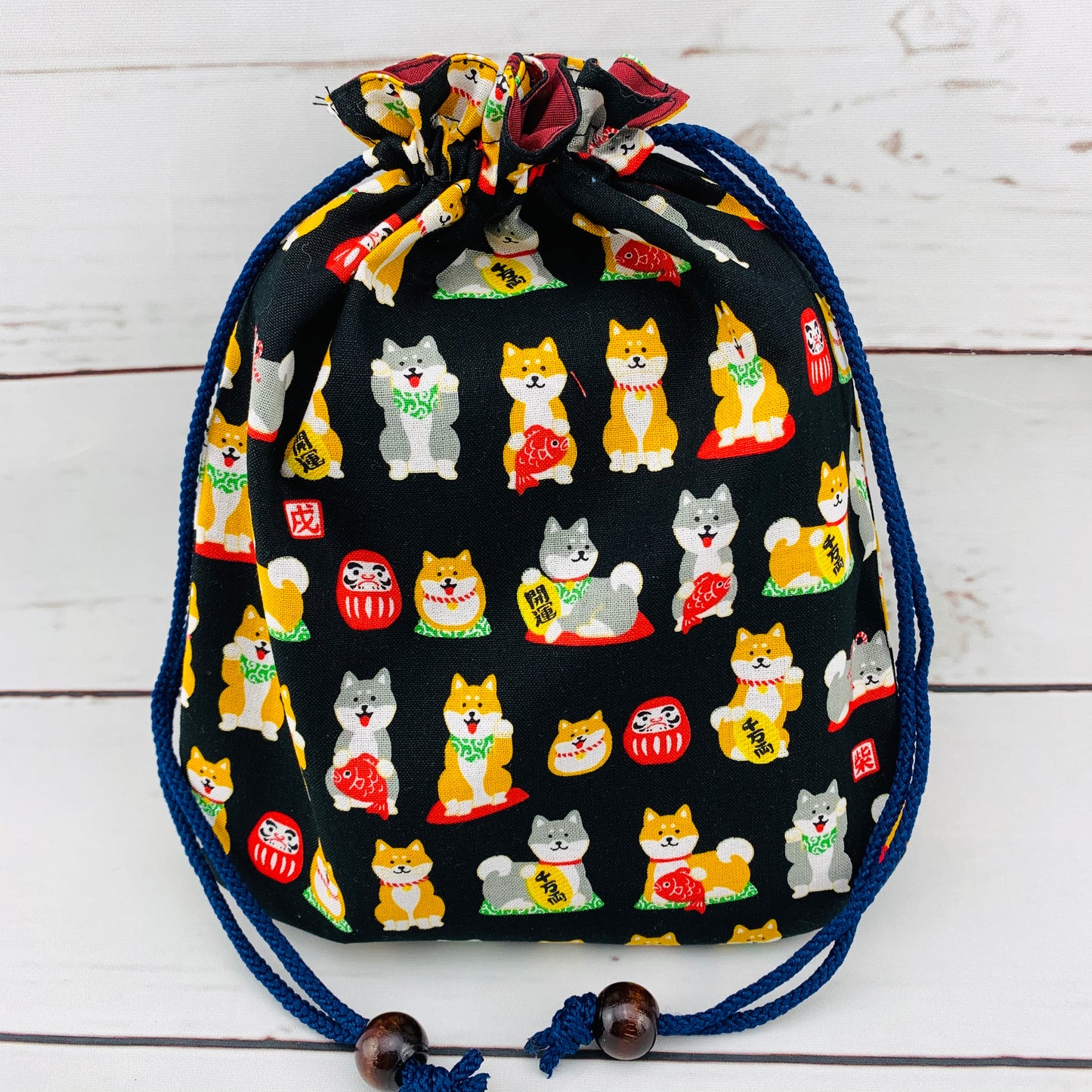 Shiba Inu おさんぽ日和 Drawstring Bag 303-701 Medium Black (MADE IN JAPAN)
