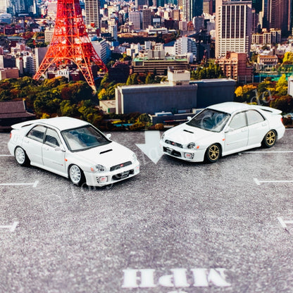 BM CREATIONS JUNIOR 1/64 Subaru Impreza WRX STi 2001 WHITE LHD with Extra Wheel Set and Lowering Parts 64B0083