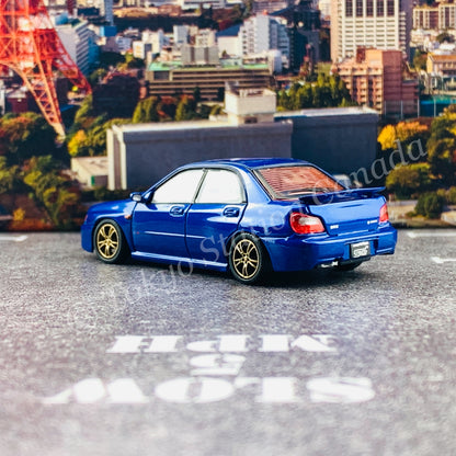 BM CREATIONS JUNIOR 1/64 Subaru Impreza WRX STi 2001 BLUE RHD with Extra Wheel Set and Lowering Parts 64B0078