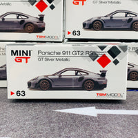 MINI GT 1/64 Porsche 911 Turbo GT2 RS GT Weissach Package Silver Metallic RHD MGT00063-R