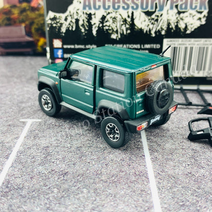 BM CREATIONS JUNIOR 1/64 Suzuki Jimny SIERRA JB74 with Accessory Pack Matt Green LHD 64B0033
