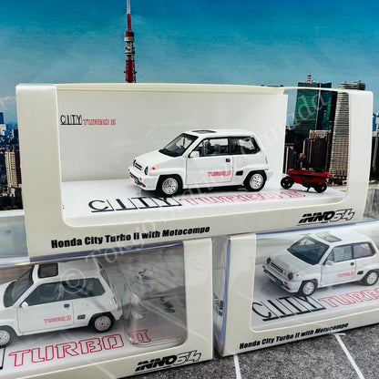 INNO64 1/64 HONDA CITY TURBO II White With Red MOTOCOMPO IN64-CITYII-WHI