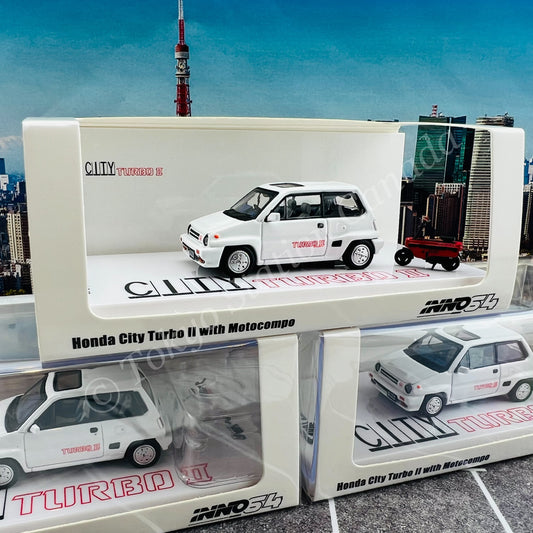 INNO64 1/64 HONDA CITY TURBO II White With Red MOTOCOMPO IN64-CITYII-WHI