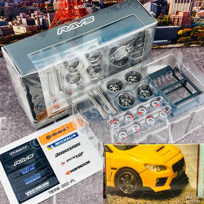 Tarmac Works 1/64 PARTS64 Rays TE37  Polished *Include: 4 Rims / 4 Tires / 4 Axis / 2 sets of spacers / Tire Rack / Sticker T64W-002-PL