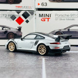 MINI GT 1/64 Porsche 911 Turbo GT2 RS GT Weissach Package Silver Metallic RHD MGT00063-R