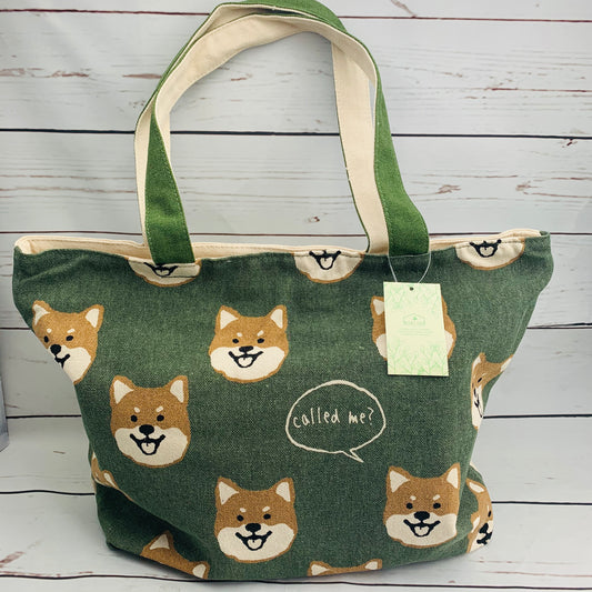 Shiba Inu Green Tote Bag with Zipper by Mintinn 25013