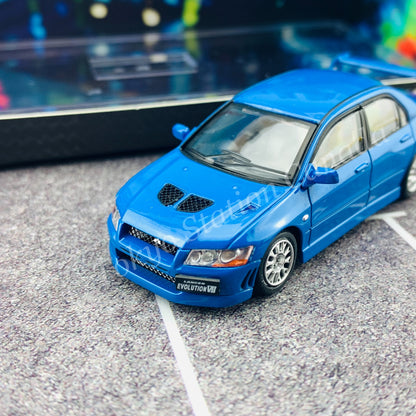 BM CREATIONS JUNIOR 1/64 Mitsubishi Lancer Evolution VII BLUE RHD with Extra Wheel Set and Lowering Parts 64B0088