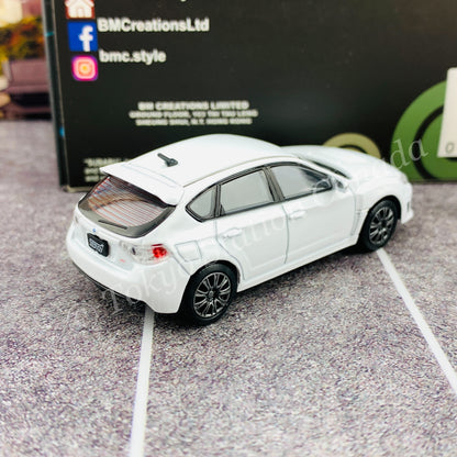 BM CREATIONS JUNIOR 1/64 Subaru 2009 Impreza WRX WHITE LHD with Extra Wheels and Lowering Parts 64B0111