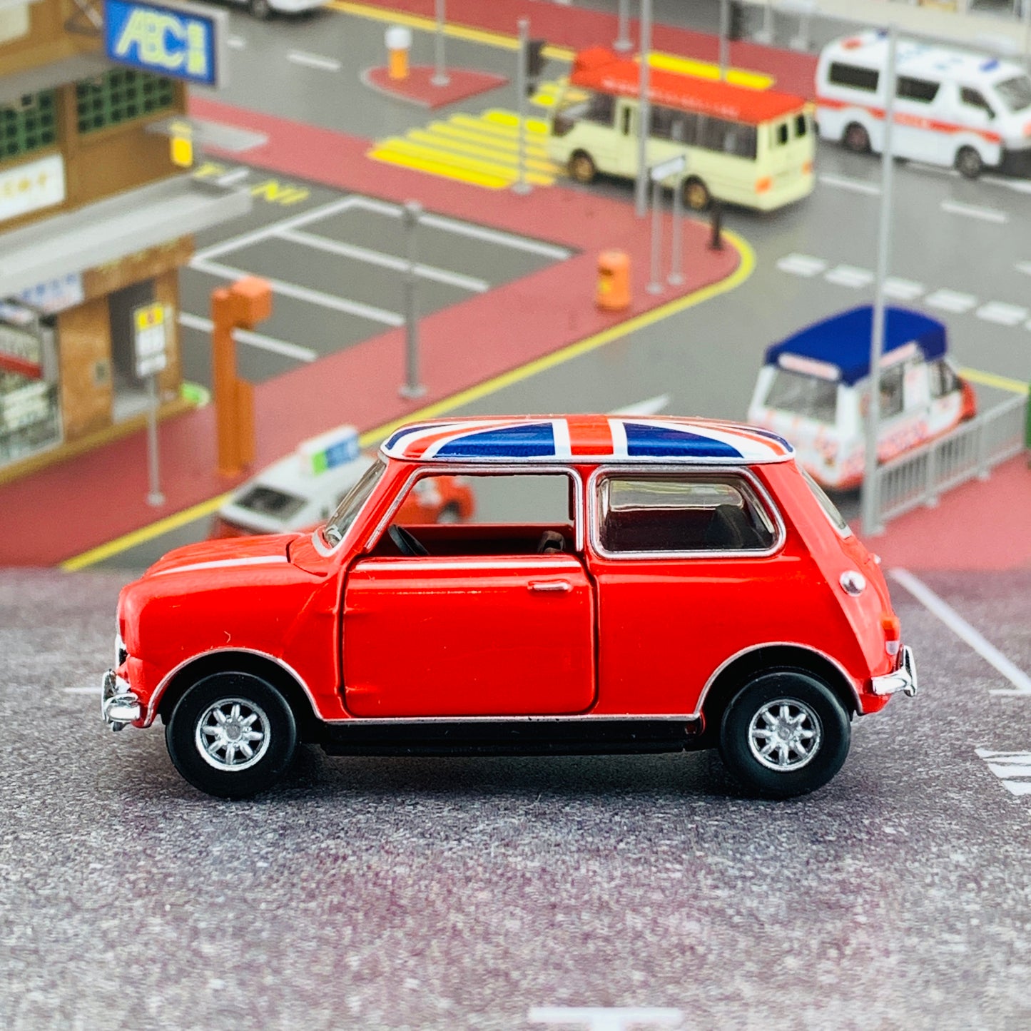 Tiny City 153 Mini Cooper Red with Union Jack Roof & White Bonnet Stripes (RHD) ATC64542